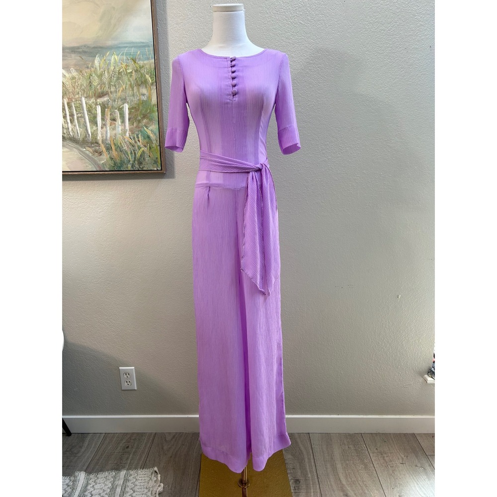 Handmade Lavender Purple Wide Leg Jumpsuit with Matching Sash Scarf Short Sleeve